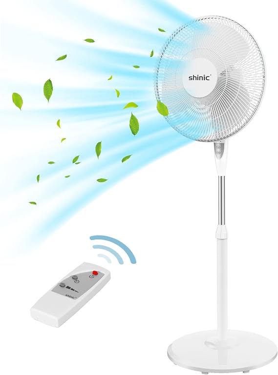 shinic 16'' Oscillating Pedestal Fan with Remote, Power Cooling Fan, White