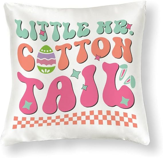 Comfortable Outdoor Pillow Covers 18x18in Little Mr. Cotton Tail Elegant Throw Pillow Cases Bunny Spring Decor Square Silk Throw Cushion Case for Sofa Living Room Chair