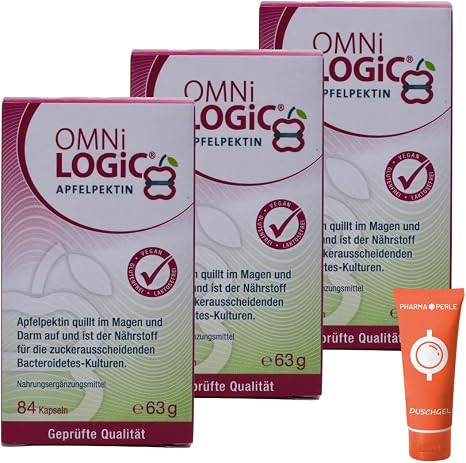 OMNi-LOGiC Apple Pectin 3 x 84 Capsules I Swells in the Stomach and Intestines I Valuable Fibre for Intestinal Bacteria I for Healthy Intestinal Flora and Digestion I Economy Set Plus Pharma Perle