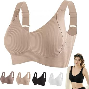 Women's Ribbed Adjustable Wireless Bra, Super Firming Wire-Free Push up