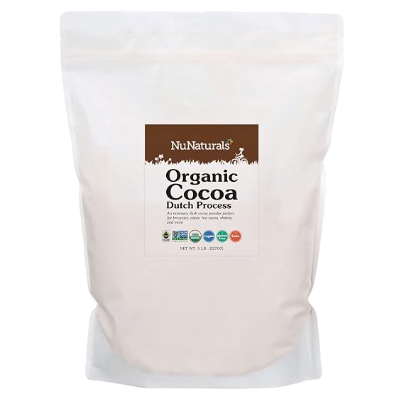NuNaturals Organic Fairtrade Dutch Cocoa Powder, Unsweetened, 10-12%, 5 lb
