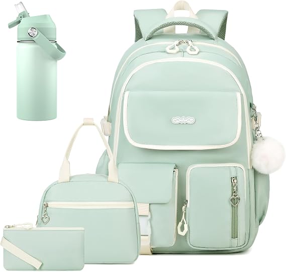 DIGOBAY Backpacks for Girls 6PCS with 14OZ Bottle Lunch Box Pencil Pouch