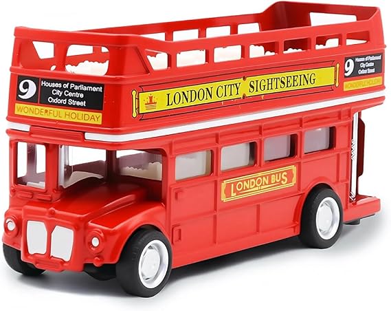 Bus Toy Double Decker, Bus Double Decker Red Models Toy, 1:64 Scale Pull-Back Car,Models Pull Back City Car Accessories for Kids