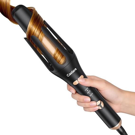 Automatic Curling Iron Beach Waves Curling Wand, Portable Hair Curler3 Temperatures Fast Heating, 2-Way Rotation, Anti-Scald, Anti-Tangle Rotating 30 Million Ionic Ceramic Coating (Black)