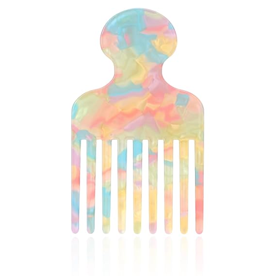Hair Pick Comb, 4.72 Inch Curly Hair Picks Long Wide Tooth Comb for Curls Afro Smooth Sturdy Detangling Lift Combs Styling Tools for Women Men Barber Supplies (Pink)