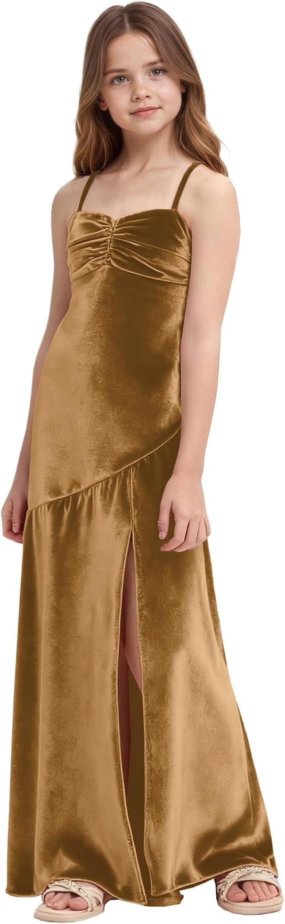 Spaghetti Strap Velvet Junior Bridesmaid Dresses for Teen Girls Kids Velvet Christmas Flower Girls Formal Dress