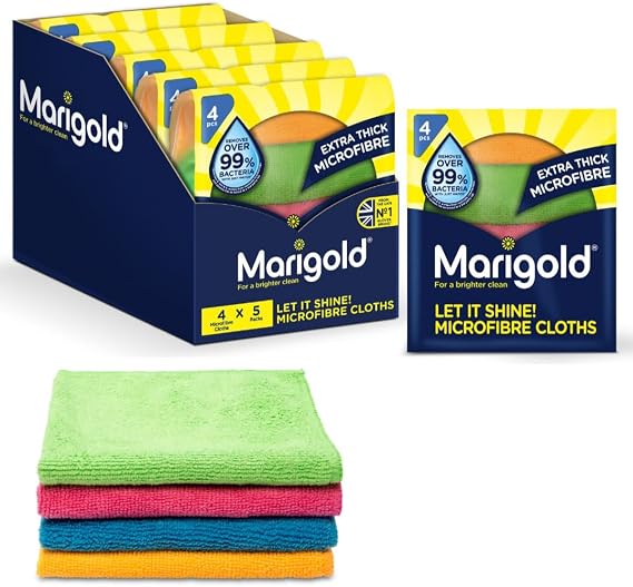MARIGOLD Let it Shine Extra Thick Microfibre Cloths, Multicolour, 5 Packs of 4 Cloths,18.5 x 3.8 x 20 cm