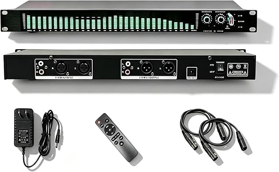 31 Bands Digital Equalizer, Stereo Graphic Audio Equalizer, with 21 Preset Effects, Low/Mid/Treble Adjustment, Automatic Noise Reduction, 1U Rack Mount, for Recording Studio