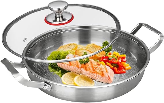 Titanium Cooking Pan Double Handle Scratch-Resistant Titanium Frying Pans Nonstick Large Frying Pan Big Pan for Cooking Non Stick Compatible with All CooktopsSilver,11.81 in