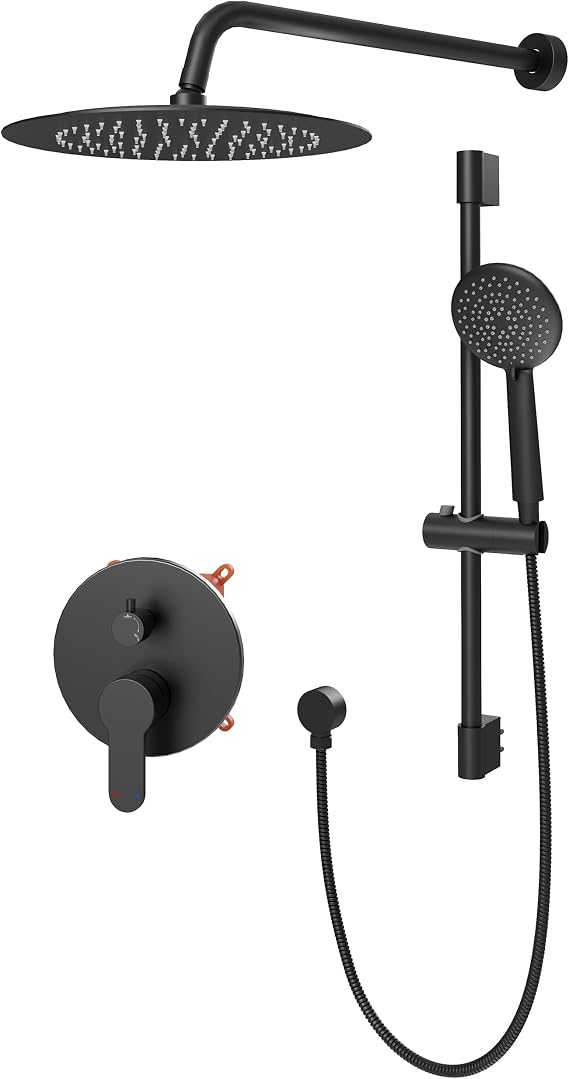Gabrylly Shower System, Slide Bar Shower Faucet Set, 10", Matte Black