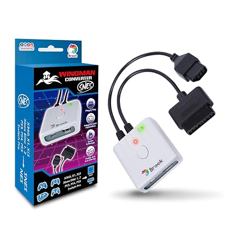 Brook Wingman SNES Converter - Retro Gaming Controllers Converter For XB Series X/S, One, 360/PS5/PS3/PS4 and NS Pro controllers on NES, SNES, New FC, and SFC retro gaming consoles