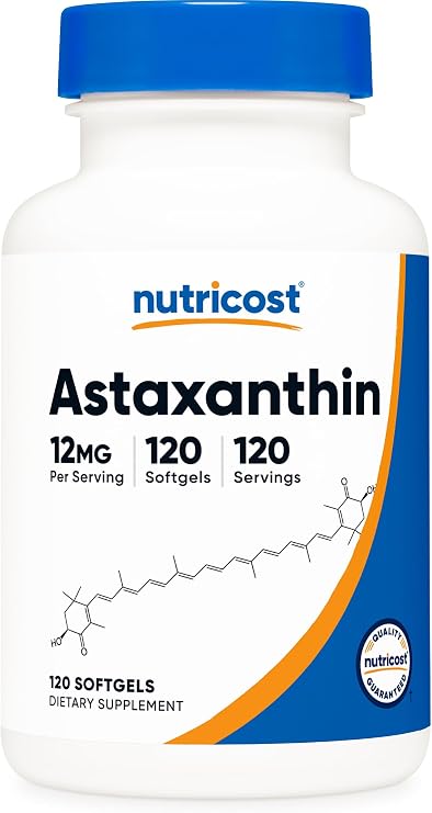 Nutricost アスタキサンチン12mg 120ソフトカプセル（約4ヶ月分）ニュートリコスト - 非遺伝子組み換え グルテンフリー