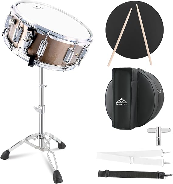 EASTROCK Snare Drum Set 14X5.5 Inches with stand for Student-Champagne