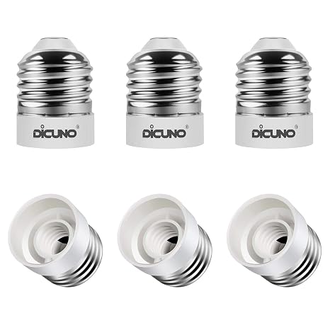 DiCUNO E26 to E12 Socket Adapter, Medium to Candelabra Base Adapter, 6-Pack | Medium E26 to Candelabra E12 Base Bulb Converter, Maximum wattage 200W, 165C Heat-Resistant, 120V, Base Socket Adapter