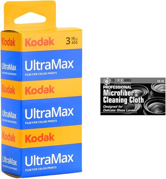 Kodak GC/UltraMax 400 Color Negative Film 35mm Roll Film, 36 Exposures, 3-Pack with Microfiber Cloth