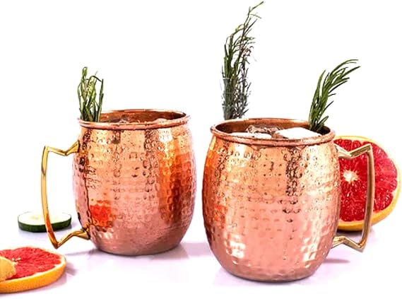 Set of 2 Handmade Hammered Moscow Mule Copper Mugs 100% Copper Gift Set Includes: 2 x Mugs, 1 x Shot Measuring Cup/Glass