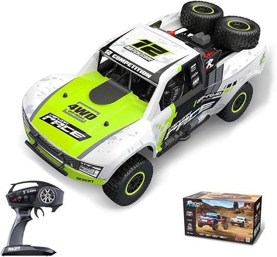 1/12 RD12 RC Drift Car 4WD Fully Proportional Brush Motor Racing Car with Gyroscope and 7-Colour LED Lights Remote Control Truck as Gift for Adults (Green)