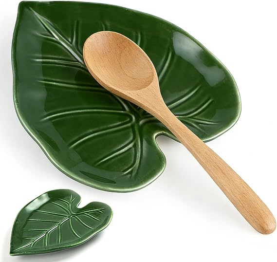 Cute Leaf Ceramic Spoon Rest for Stove Top and Kitchen Counter