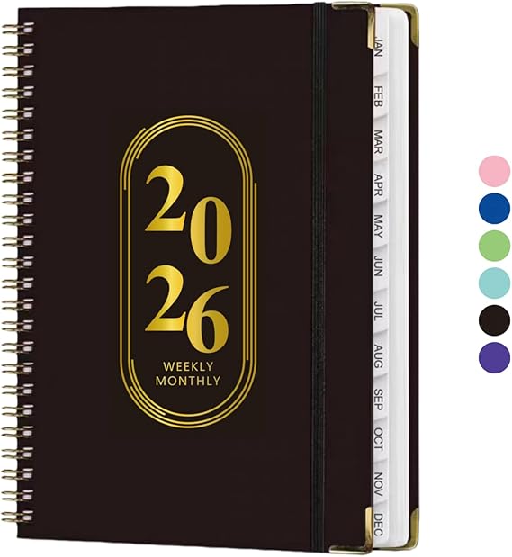 2026 Planner,Jan 2026-Dec 2026,Monthly & Weekly Calendar Book,Small Size | Daily Agenda Planning Book,A5(6.3"x 8.5"),Sprial Bound,Inner Pocket for Women & Men,Office School Use,Black