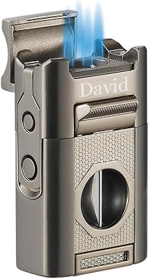 Personalized Visol Joplin Quad Torch Multi-Tool Table Lighter, Built in Guillotine and Wedge Cutters, Butane Refillable Adjustable Flame Lighter Shipped without Butane with Free Engraving Gunmetal