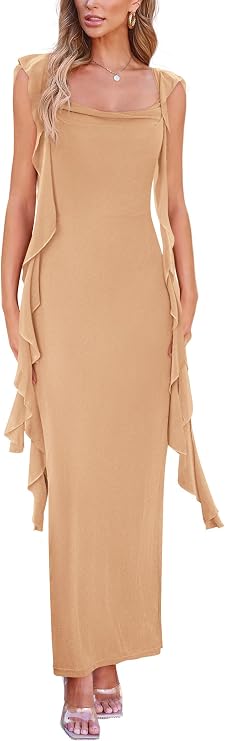 PRETTYGARDEN Summer Dresses for Women Ruffle Bodycon Maxi Dress