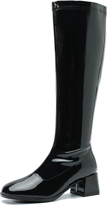 GOGO Boots for Women, Knee High Boots, Mid Block Heel Zipper Boots Ladies Party Dance Shoes