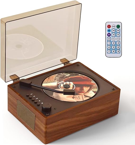 Vintage Portable CD Player with Bluetooth, Aesthetic Room Decor Music Player with Clear Dust Cover, Built-in Speakers, Gift for Teens, Kids & Kpop Album Fans, Brown