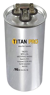 Titan Pro Round Motor Dual Run Capacitor, 555 Microfarad Rating, 370-440VAC Voltage - TRCFD555