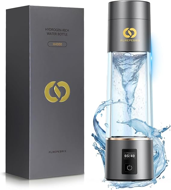 PUREPEBRIX Hydrogen Water Bottle Generator | IHSA Certified 6400 PPB | Molecular Hydrogen | 10 OZ | 12-Hour Hydrogen Retention | Luxury Wellness Gift | SPE/PEM Hydrogen Water Machine (Grey)