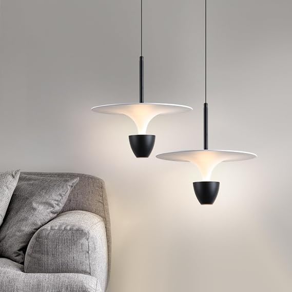 10W Adjustable LED Pendant Light Mordern Nordic Single Hanging Light Fixture with Aluminum& Iron Shade Indoor Island Light Adjustable Length 3000K for Kitchen,Black - 1 Pack