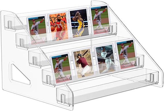 5 Tier 12" Acrylic Card Display Stand, Clear Trading Card Display Holder, Tabletop Card Organizer Stand for Display Trading Graded PSA Baseball Sports Business Cards Stickers