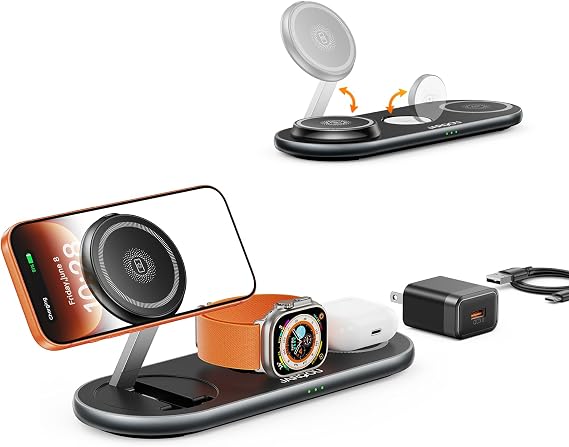 Charging Station for Multiple Devices, Wireless Charger for iPhone 17 Air 16e 16 15 14 13 12, for iWatch, for AirPods