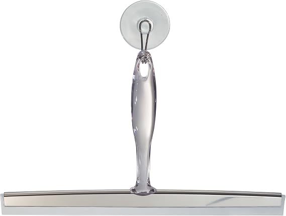 iDesign Zia Metal Suction Squeegee with Storage Hook Shower, Window, and Mirror Accessory for Master, Guest, Kids' Bathroom Cleaning, 12" x 7.5", Set of 4 - Clear