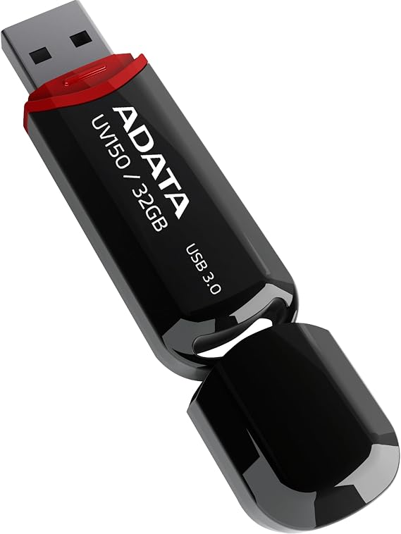 ADATA UV150 32GB USB 3.0 Snap-on Cap Flash Drive, Black (AUV150-32G-RBK)