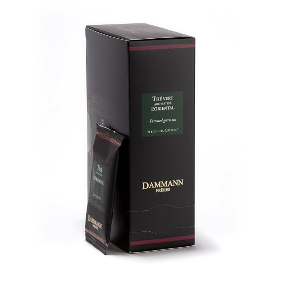 Dammann Freres Sachets, L'Oriental Tea Bags, Premium Gourmet French Green Tea, Blend Passion Fruit, Peach, Strawberry Flavors, Individually Wrapped, 24 Count (Single Pack)