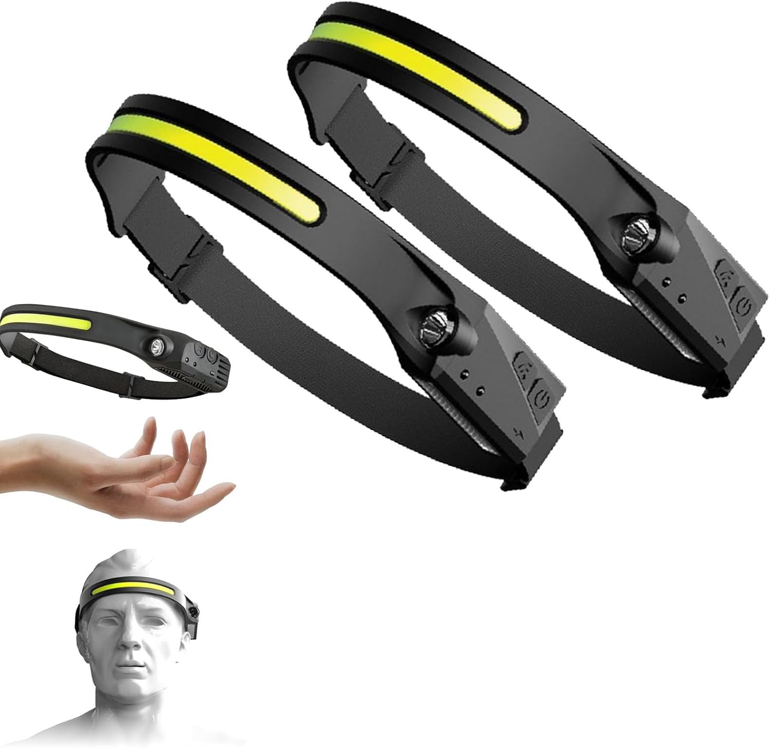 WavePro 230° Ultra-Light Motion-Sensing Headlamp,Wave Pro 230° Led Headlamp Rechargeable Battery Powered IPX4 Waterproof RedLight, 2025 New Rechargeable Headlamp 2PCS