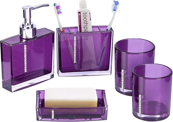 EBTOOLS 5 Pcs Luxury Acrylic Bathroom Accessories with Cup Toothbrush Bottle Soap Dispenser