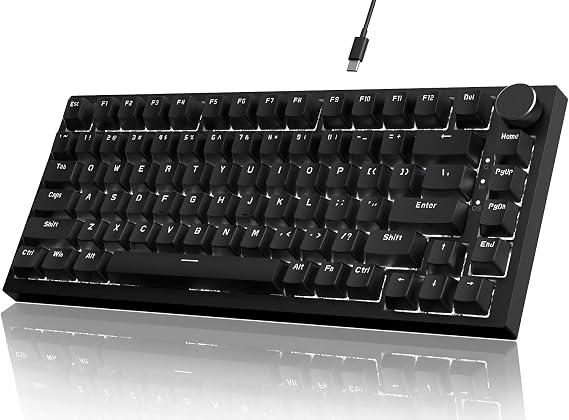 ATTACK SHARK x AJAZZ AK820 Gaming Keyboard Wired USB-C Numeric Keyless 82 Keys 75% ANSI Layout TKL Mechanical Keyboard Hot Swap Red Axis Linear Switch 3/5 Pin Hot Anti-Ghost Gasket with Volume Control | テンキーレス ANSI配列 TKL ホットスワップ 赤軸 リニアスイッチ 3/5ピンホット アンチゴーストガスケット 音量調節CNCノブ付き ホワイトバックライト Windows/Macに対応