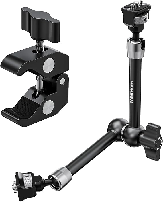 Neewer 11" Articulating Magic Arm Clamp Mount with Super Clamp, Camera Monitor Mount with 1/4" 3/8" ARRI Locating Pins & Holes for DSLR Action Camera Video Light Compatible with SmallRig Cage, ST16C