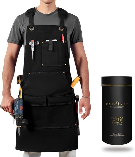 ROTANET Woodworking Apron for Men, Waterproof Canvas Work Aprons for Shop