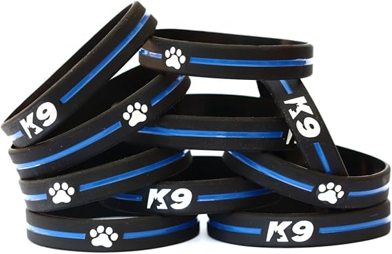 15 of K9 Thin Blue Line Bracelets with Paw Print - Silicone Wristbands