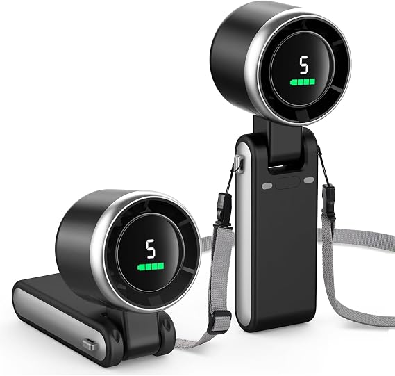 ROBEVE Blic BWFN22 Turbo El Vantilatörü Mini Fan Vantilatör Katlanabilir 3’ü 1 Arada Taşınabilir Fan 5 Kademeli LED Ekranlı USB-C Şarjlı Mini Vantilatör Boyun Askılı Masaüstü Kullanım (Siyah)