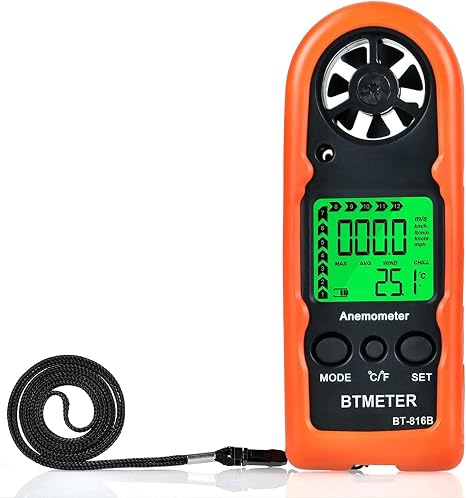 Anemometer Handheld Wind Speed Meter BT-816B (Range: 0.267 MPH) | Mini Digital Air Flow Meter with LCD Backlight/Wind Chill /Temp, Max/Avg/Current Mode, Wind Gauge for Sailing Drone Golf HVAC