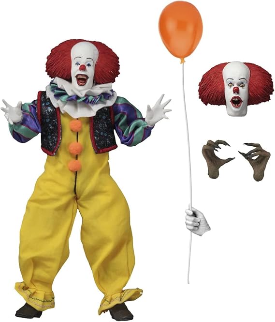 NECA Offical Pennywise (1990 Movie) IT 8" Clothed Action Figurine, Adult Collectible Item, Halloween