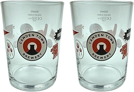 2 X Roxley Camden Town Stubby Pint Glasses X2 Original Lager Pint Glass Glasses 67 cl