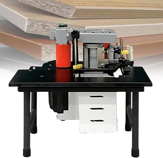 Portable Edge Bander, 1200W Edge Bander Adjustable Speed Wood-PVC Woodworking Edge Bander Machine with Double Side Gluing, 7-60mm Edge Banding Height,Black