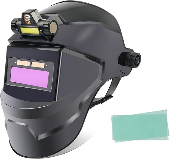 Auto Darkening Welding Helmet with Light, Solar Powered Welding Hood, 2 Arc Sensor Wide Shade 3.5/9-13 WeldingMask for TIG MIG ARC Grinding Cutting A