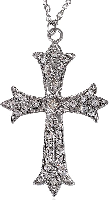 Alilang Vintage Inspired Reproduct Large Crystal Cross Pendant Necklace