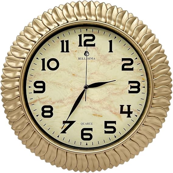 Bellisima BL-1074 Series Classic Dial Leaf Pattern Silent Flows 30 cm Wall Clock Gold