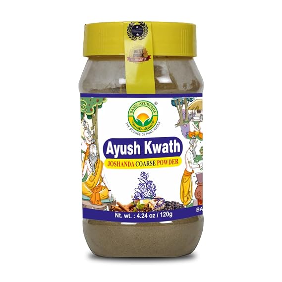 BASIC AYURVEDA Kwath Kadha Powder | 4.23 Oz (120g) | Spice Blend of Cinnamon Ginger & Holy Basil | Organic Ayurvedic Powder for Herbal Tea & Hot Drink Mixes | Throat Support